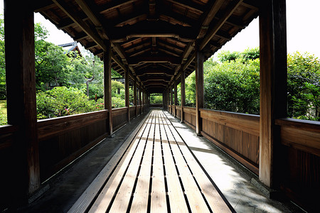 日本寺庙木步道与日本花园，京都寺 J