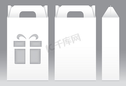 高盒子白色窗口形状剪出包装模板空白。