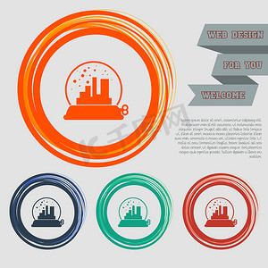 工厂图标上的红色、蓝色、绿色、橙色按钮为您的网站和设计与空间文本。