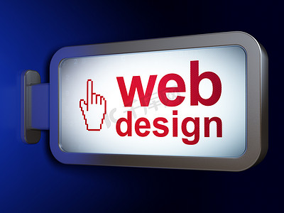 Web 开发概念：广告牌背景上的网页设计和鼠标光标
