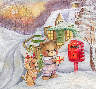 熊给圣诞老人寄了一封信。