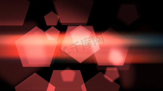 黑色五边形背景摄影照片_黑色背景上的抽象红色五边形