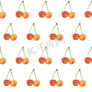白色孤立背景上的插图现实主义无缝图案浆果橙色樱桃