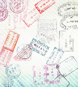 旅行印章摄影照片_不同护照印章的旅行背景