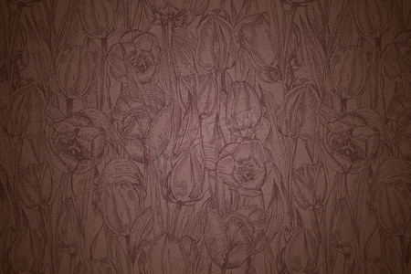 美术天然混凝土纹理与手绘郁金香花覆盖。