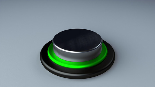 圆形按钮，周围有金属环 — 设计对象，3D 渲染背景