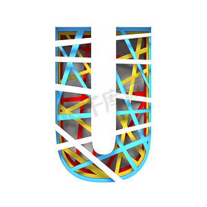 u字母红色摄影照片_彩色纸剪出字体字母 U 3D