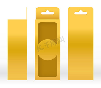三模板摄影照片_挂盒金窗形状剪出包装模板空白。