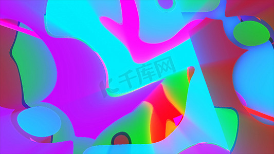 字幕条字幕摄影照片_马赛克，带有彩色小方块、流动形式、计算机生成的抽象背景、3D 渲染