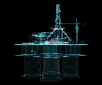 粒子ppt摄影照片_3d 粒子海上石油平台全息图