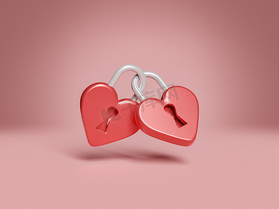 两个锁在一起的心形红色挂锁