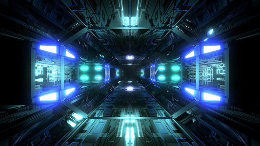 未来科幻隧道走廊3d插画背景壁纸