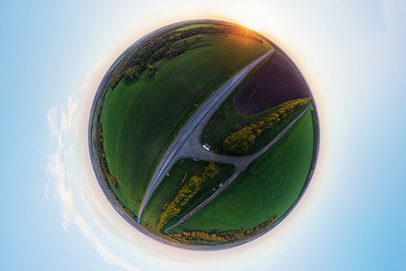夏季道路行星球形全景 360