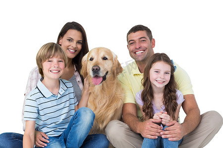 松毛汤包摄影照片_与金毛猎犬的幸福家庭