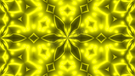 抽象背景与 VJ 分形黄色万花筒。 