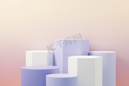 美容讲台的 3d 渲染与 2022 年设计的 Very Peri 颜色，用于产品展示和广告。