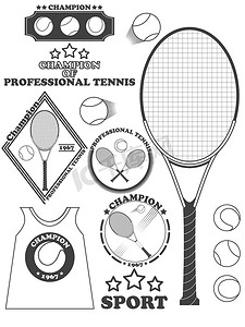 网球联赛标签、标志和设计元素。