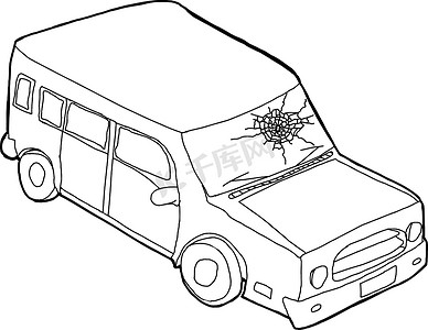手绘汽车汽车摄影照片_车窗破裂的汽车轮廓