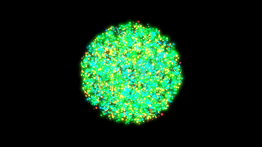 彩色粒子摄影照片_彩色粒子球体。