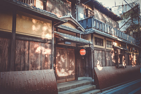 园区摄影照片_传统的日本房屋，祗园区，京都，日本
