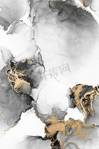 黑金设计摄影照片_大理石液体水墨艺术画在纸上的黑金抽象背景。