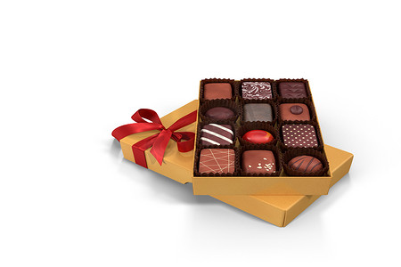 3D插图：一盒巧克力-节日礼物。