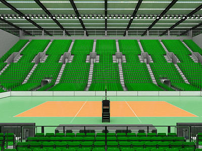 免vip摄影照片_美丽的现代排球运动场，配有绿色座椅和 VIP 包厢
