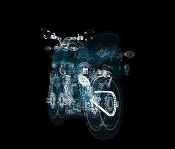 摩托车背景摄影照片_由辉光点和线条组成的抽象摩托车。 