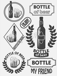 酒吧元素摄影照片_复古精酿啤酒厂标志、标签和设计元素。