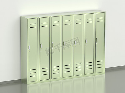 学校柜子摄影照片_绿色金属储物柜