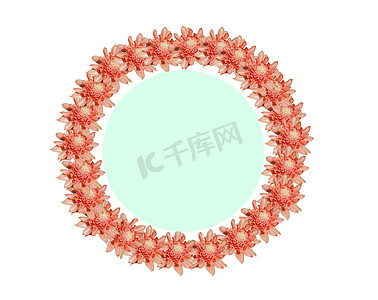 圆形花框由与白色 b 分开的粉红色花朵制成