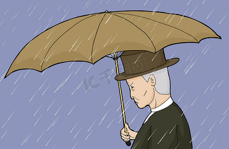 雨中撑伞的男人