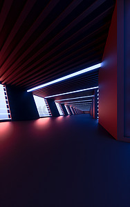 黑暗隧道，未来派概念，3d 渲染。