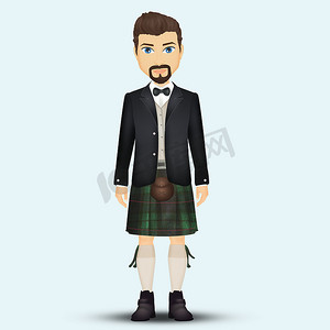 穿着短裙的传统苏格兰男子