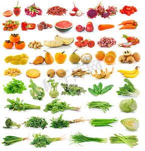 白色背景下分离的水果和蔬菜