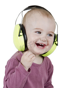 护耳罩摄影照片_带耳朵保护装置的幼儿