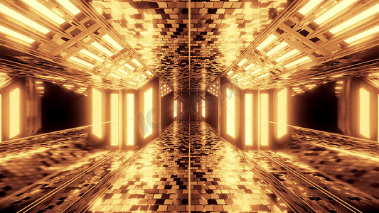 未来派科幻机库隧道走廊与布洛克纹理和漂亮的反射 3D 插图背景壁纸