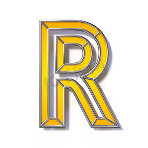 橙色金属线字体字母 R 3D