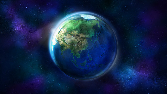 从太空看到的半个地球，显示亚洲、澳大利亚和大洋洲。