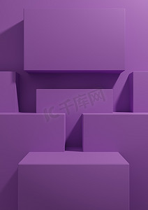 亮紫色、紫色 3D 渲染产品展示背景简单、简约、几何壁纸，配有讲台支架，用于产品摄影或广告演示模板