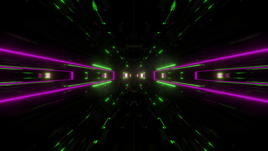 二十四节气插画小寒摄影照片_未来科幻灯光发光隧道走廊3D插画背景
