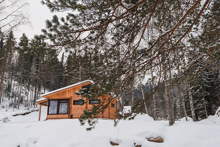 冬季度假屋在森林里。