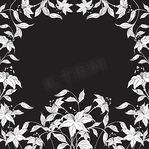 白色鲜花束摄影照片_周围有鲜花的装饰框架，矢量图