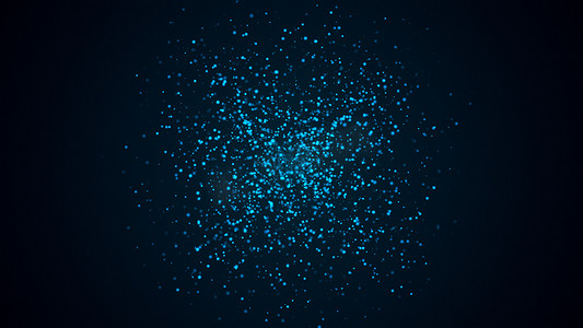 空间中许多抽象的球体形状的小蓝色颗粒，计算机生成的抽象背景，3D 渲染