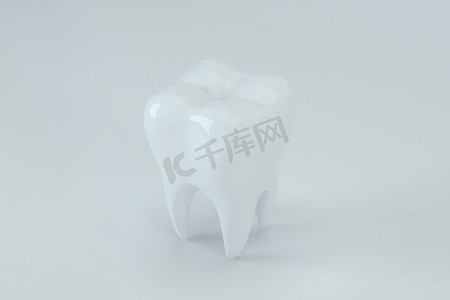 美白牙齿图标摄影照片_白色牙齿有白色背景，3D 渲染。