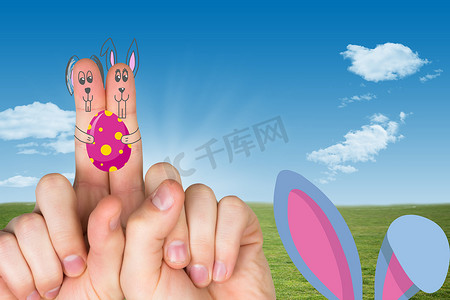 手指作为复活节兔子的复合图像