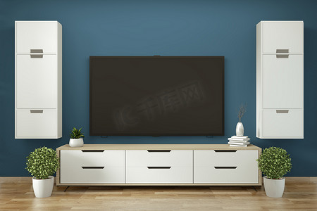 电视柜采用禅宗现代空房间日式简约设计，3D