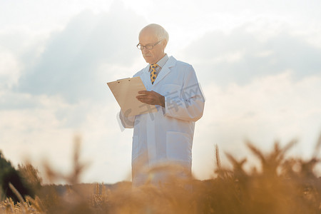 时尚新品上市海报摄影照片_农业科学家跟踪新品种谷物数据