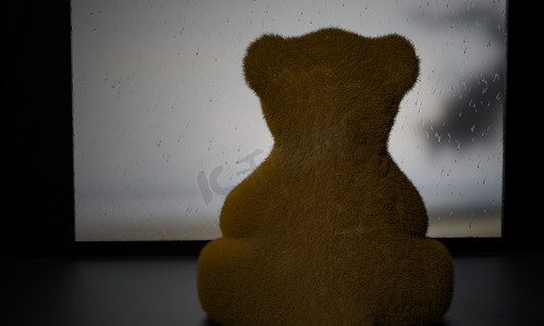 马关县小姐模特服务637.87.939薇摄影照片_棕色泰迪熊坐着看着窗外。
