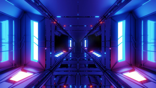 独特的高对比度未来空间科幻机库隧道走廊3D插画壁纸背景设计
